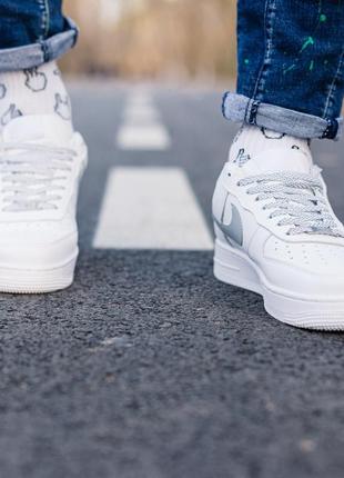 Nike air force 1 low white reflective жіночі/чоловічі кросівки найк, білі рефлектив, кросівки найк форси білі2 фото