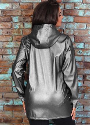 Демисезонная женская куртка из эко-кожи с капюшоном на молнии размеры 58-627 фото