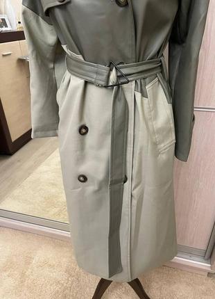Wow☘️ новое пальто оливкового цвета, кожаные вставки в стиле zara5 фото