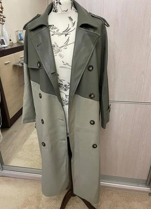 Wow☘️ новое пальто оливкового цвета, кожаные вставки в стиле zara8 фото