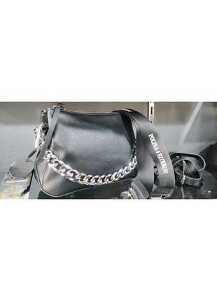 Модная сумка polina&eiterou черная, сумки кожаные, сумка на плечо, сумка на ремне1 фото