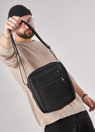 Стильный мужской мессенджер через плечо с зернистой экокожи