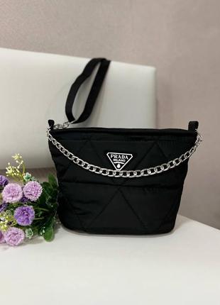 Женская сумка prada, сумка прада черная, сумка на плечо, стеганая сумка, сумка через плечо, сумка дутая1 фото