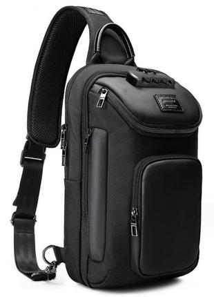 Однолямочный рюкзак сумка mackros g5043 с кодовым замком городской влагостойкий 9л цвет черный