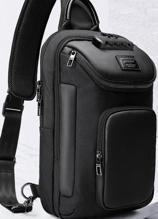 Рюкзак однолямковий сумка mackros g5043 з кодовим замком міський вологостійкий 9л колір чорний2 фото