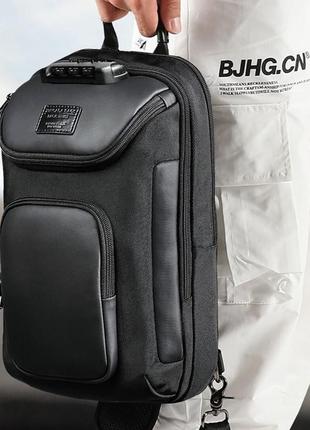 Рюкзак однолямковий сумка mackros g5043 з кодовим замком міський вологостійкий 9л колір чорний4 фото