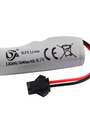 Акумулятор djy для машинки на радіокеруванні li-ion 14500 / 3.7v / 500mah / sm 2 pin2 фото