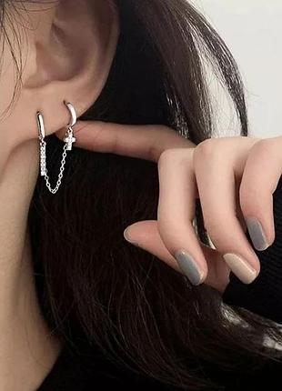 Моносережка для двох проколів хрящика срібна mk1123