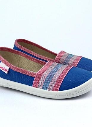 382-010 мокасины для девочки голубые с розовым тм waldi