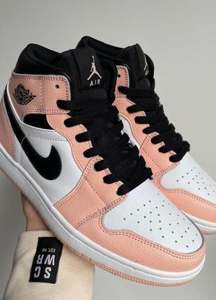 Женские кроссовки nike air jordan 1 retro mid pink quartz#найк