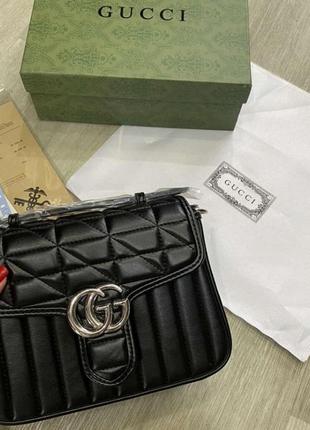 Женская кожаная сумка gucci гуччи черная, сумки кросс боди, брендовая сумка, сумка с логотипом, сумка стеганая