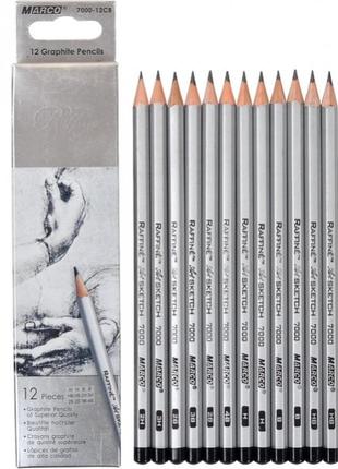 Набір олівців графітних "marco" "raffine" 12шт. fm7000dm (3h+2h+2*h+2*hb+2*b+2*2b+3b+4b), шт