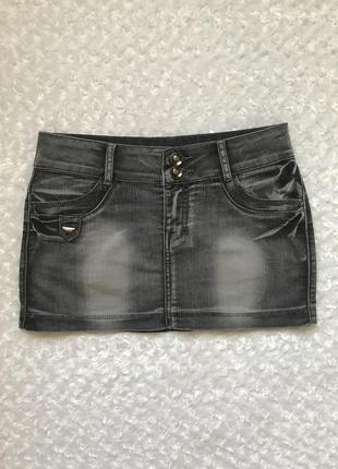 Юбка короткая мини серая с карманами
