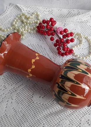 Вінтаж! 🌻🐦 ваза в етно стилі вінтаж скляна в гарячій емалі з орнаментом полива емалями