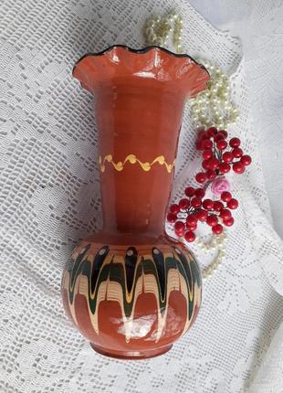 Вінтаж! 🌻🐦 ваза в етно стилі вінтаж скляна в гарячій емалі з орнаментом полива емалями