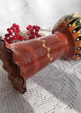 Вінтаж! 🌻🐦 ваза в етно стилі вінтаж скляна в гарячій емалі з орнаментом полива емалями