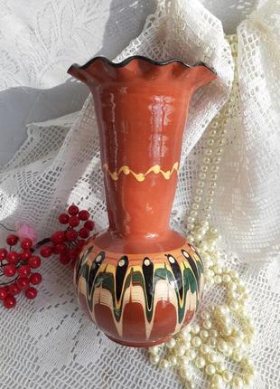 Вінтаж! 🌻🐦 ваза в етно стилі вінтаж скляна в гарячій емалі з орнаментом полива емалями