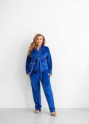 20676 eva еклектрик синя велюрова жіноча піжама домашній костюм5 фото