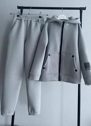 Костюм спортивний унісекс теплий на флісі сірого кольору