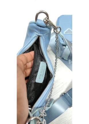 Женская брендовая сумка prada прада двойка 2в1 голубая, кросс боди, сумка через плечо, сумки двойка5 фото