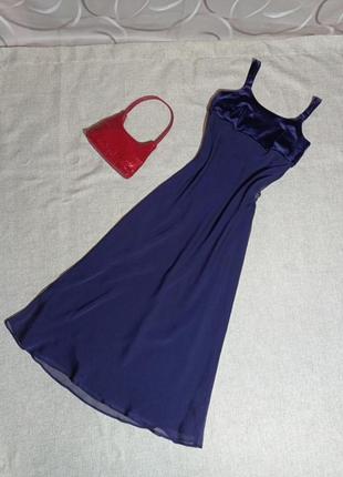 Платье макси в бельевом стиле,цвет баклажан,велюр и шифон