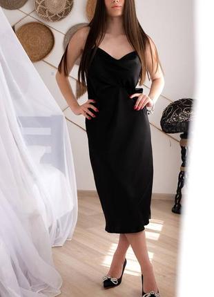 Черное шикарное стильное платье комбинация шелк армани