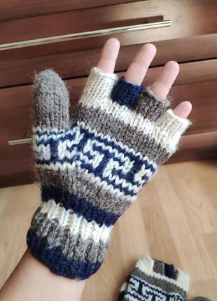Варежки перчатки митенки теплые шерсть яка ручная работа. непал.8 фото