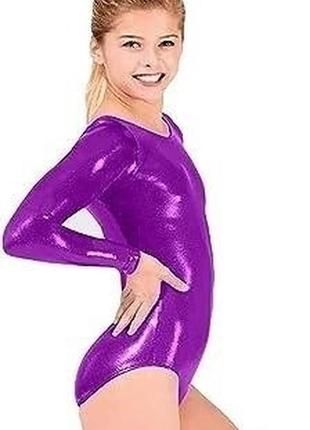 Блискучий фіолетовий гімнастичний купальник з довгими рукавами для дівчинки/дитячий купальник тріко