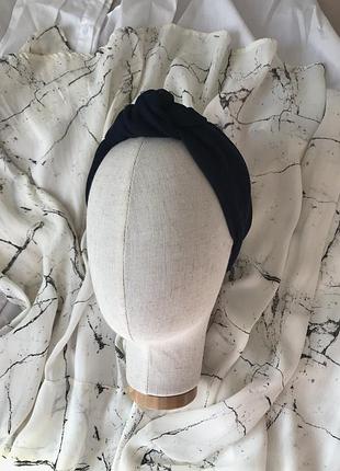 Синя вельветова пов’язка на голову/для волосся з вузлом