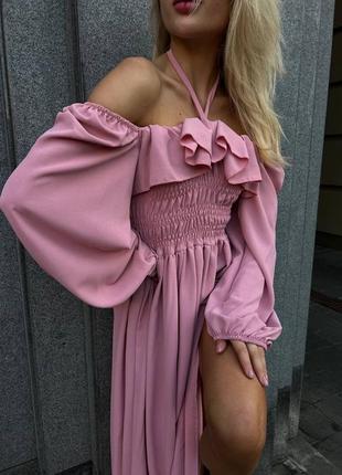 Платье пудра розовая меди резинка на завязках2 фото