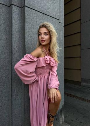 Сукня пудра рожева міді резинка на завязках