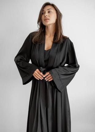 30081 anetta чорний довгий шовковий халат для жінок