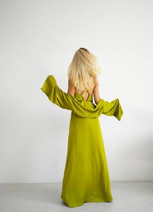 30083 anetta зеленый длинный шелковый халат для женщин4 фото