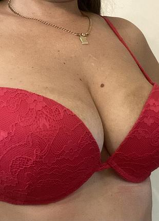 Шикарный, базовый, ажурный, бюстгальтер, малинового, цвета, от дорогого бренда: tezenis👌