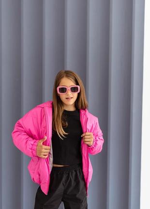 Бомпер детский подростковый демисезонный, куртка детская демисезонная с капюшоном, розовая2 фото