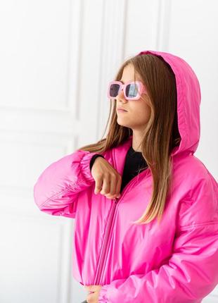 Бомпер детский подростковый демисезонный, куртка детская демисезонная с капюшоном, розовая6 фото