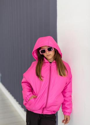 Бомпер детский подростковый демисезонный, куртка детская демисезонная с капюшоном, розовая7 фото