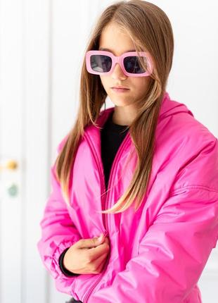 Бомпер детский подростковый демисезонный, куртка детская демисезонная с капюшоном, розовая8 фото
