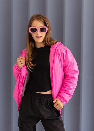 Бомпер детский подростковый демисезонный, куртка детская демисезонная с капюшоном, розовая9 фото