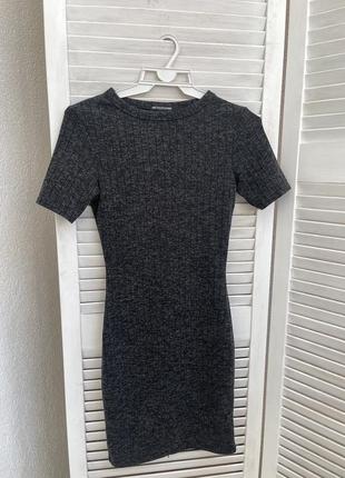 Міні сукня сіра меланж plt у широкий рубчик3 фото