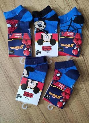 Дитячі короткі шкарпетки для хлопчика людина павук,мікі маус набір 5шт. р.23/261 фото