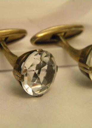 Запонки ссср позолота горный хрусталь серебро 875 звезда 1сю свердловск №1609