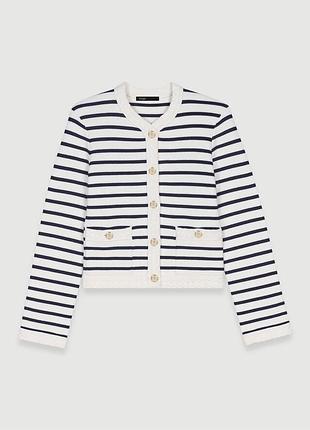 Кардиган классический в черную полоску белый на пуговицах maje тренд база 2023 old money