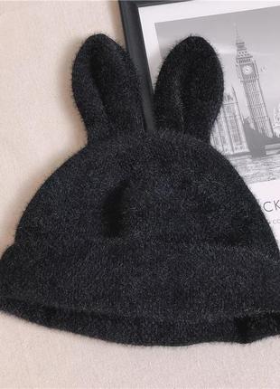 Шапка заєць (кролик) з вушками чорна, унісекс wuke one size