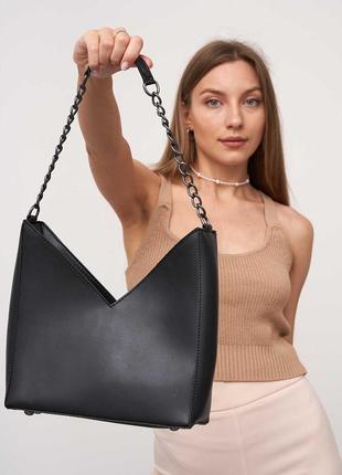 Женская сумка черная сумка среднего размера сумка на плечо наплечная сумка на цепочке