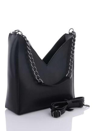 Женская сумка черная сумка среднего размера сумка на плечо наплечная сумка на цепочке3 фото