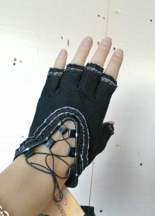 Трикотажні вовняні рукавички без пальчиків  трикотажные шерстные перчатки без пальчиков6 фото
