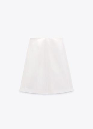 Белая юбка средней длины со складками из смесевого льна zara9 фото