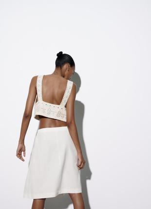 Белая юбка средней длины со складками из смесевого льна zara8 фото