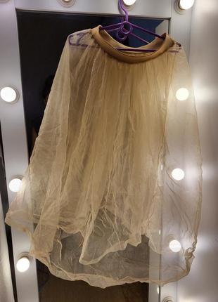 Фатиновая юбка резинка беж персик фатин миди макси длинная накидка на шорты юбку лосины платье